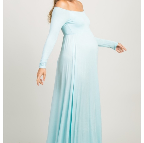 Pinkblush Solid Lt.Blue Off Shoulder Maxi Dress - Picture 5 of 6